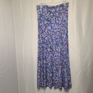 LuLaRoe Maxi Skirt Womens S Blue Pink Feather Paisley Boho Stretch Made in USA